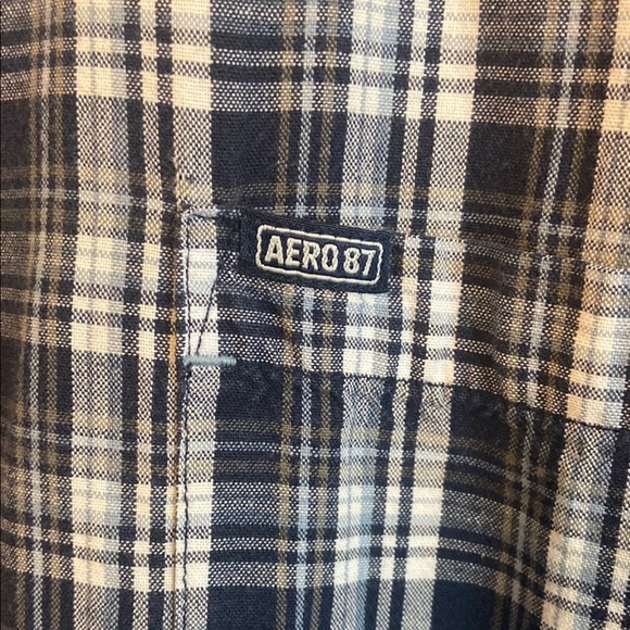 Aeropostale Blue and White Plaid Casual Button Down Shirt and Collar - Picture 2 of 6